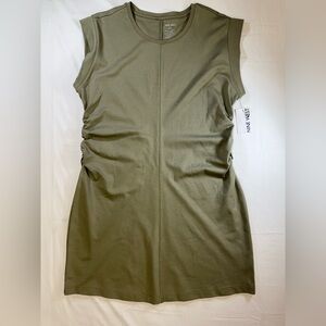 Nine West Olive Green Women’s Mini Dress. Crew Neck, Cap Sleeves. Waist Ruching